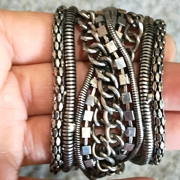 VINTAGE SILVER-TONE EXTRA WIDE MULTISTRAND CHAIN MAGNETIC 6.5-7" BRACELET - Picture 7 of 9